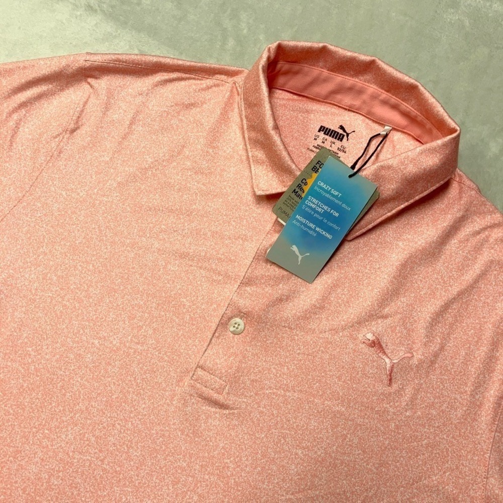 Puma Golf Cloudspun Performance Primary Polo Flamingo Pink 40+ UPF 538748 Mens M